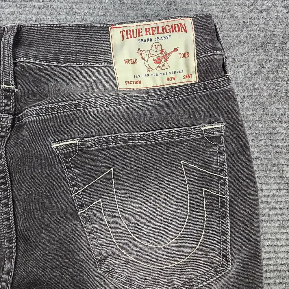 True Religion Rocco Jeans Mens 32x32 Black Gray Relaxed Skinny Horseshoe Stretch